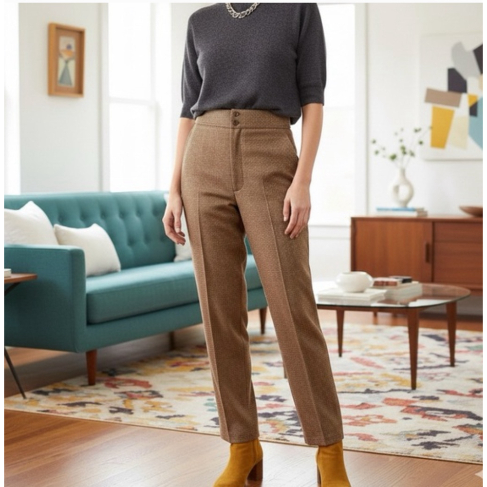 deadstock NWT Vintage Brown Wool Tweed High Waist Straight Leg Pants Size S/30